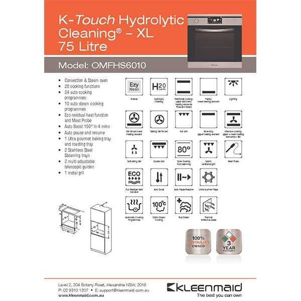 The Oven Repair Man Kleenmaid Br K Touch Hydrolytic Steam Oven 60cm